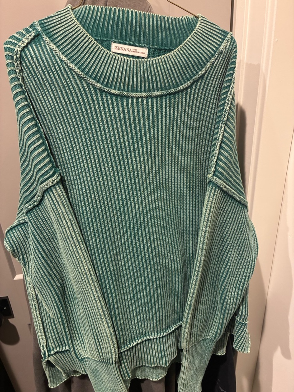 Zenana Outfitters Teal Ribbed Crewneck Sweater